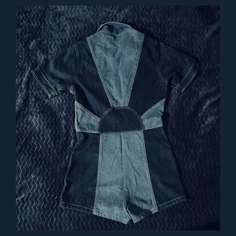 Stoned Immaculate Womens Size Medium Denim Romper Short Sleeve USA Made *No Belt - Picture 2 of 5